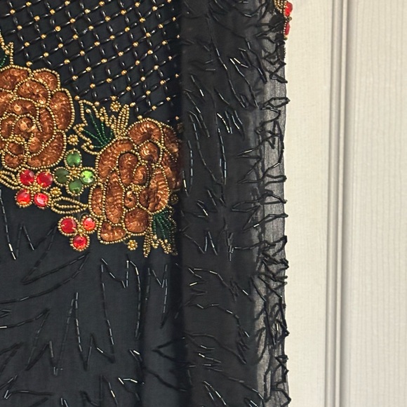 VINTAGE! Elegant Pure Silk Black and Gold Embellished Dress - Picture 5 of 12